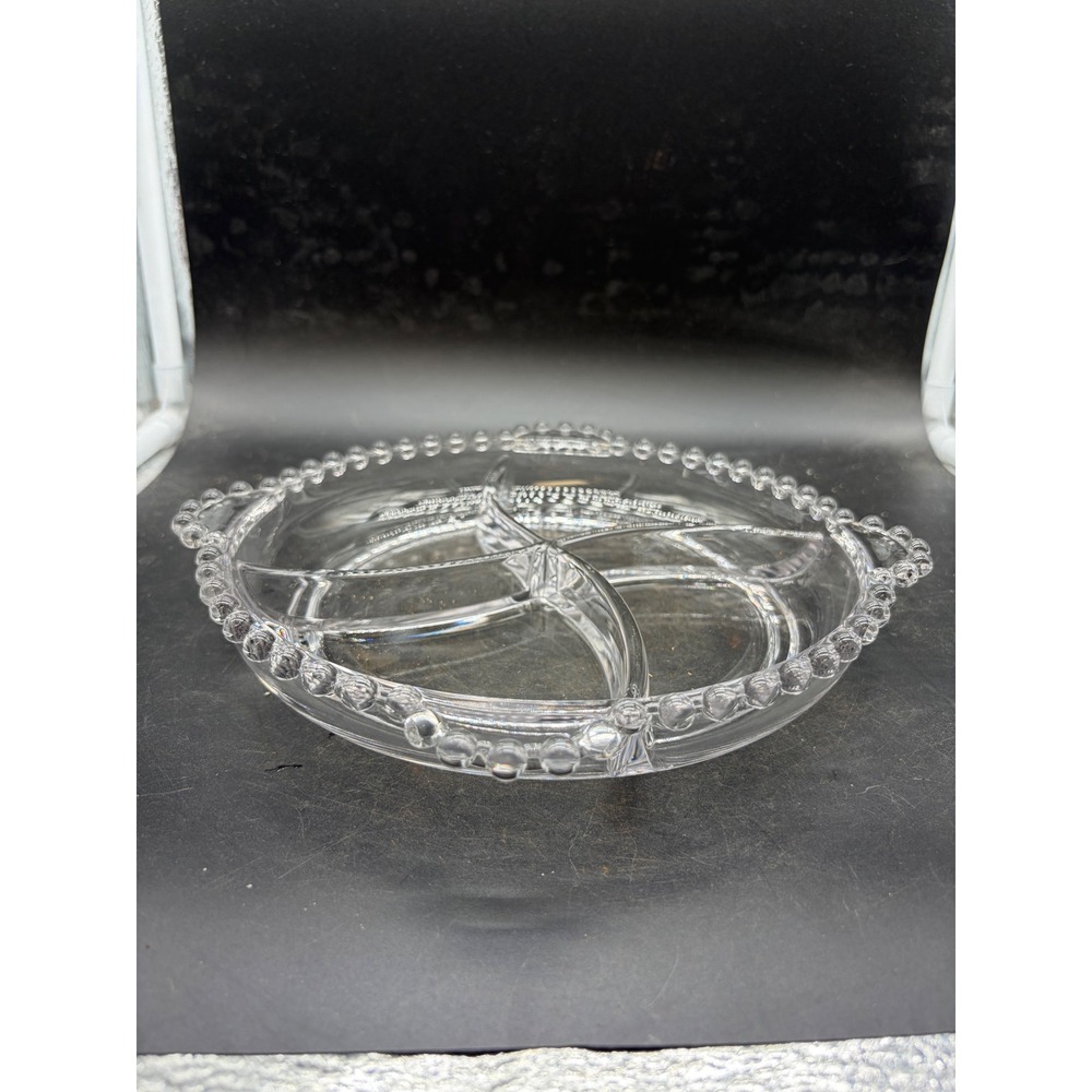 Vintage Imperial Glass Candlewick Divided Relish Dish Beaded Edge Serving Tray